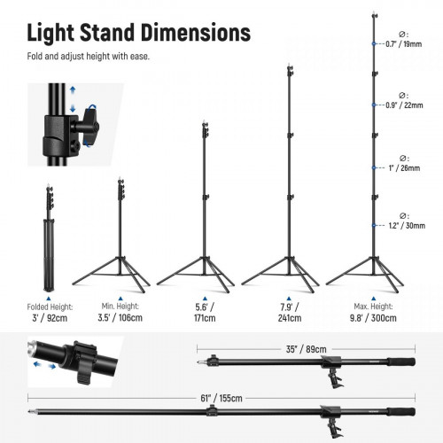NEEWER 300cm Air Cushioned Light Stand Kit