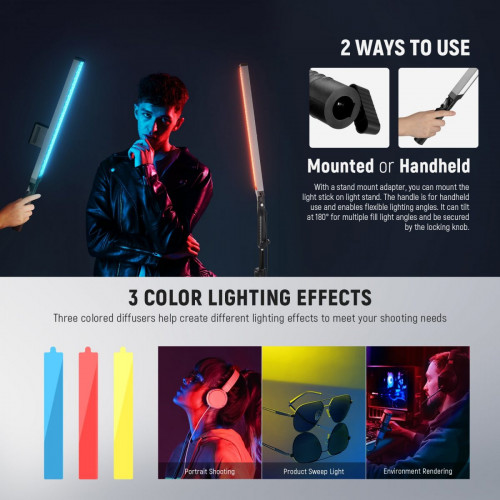 NEEWER BH20B Upgraded 21W LED Video Light Stick Kit