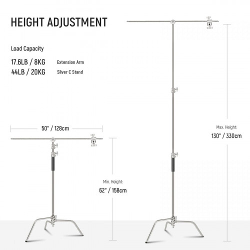 NEEWER Pro 330cm Stainless Steel C Stand with Boom Arm