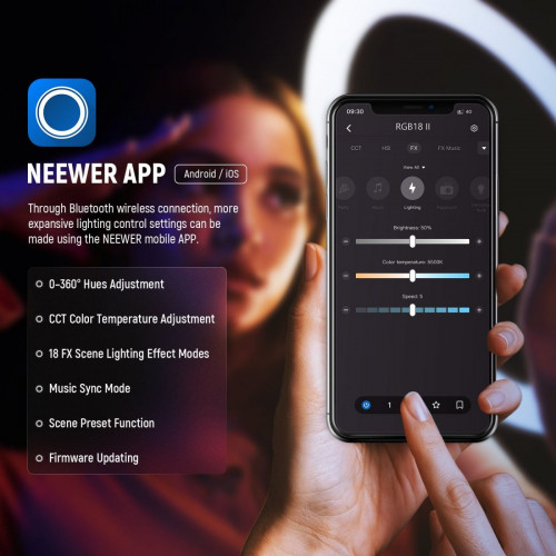 NEEWER RGB18 II 18 Inch RGB LED Ring Light With APP Control