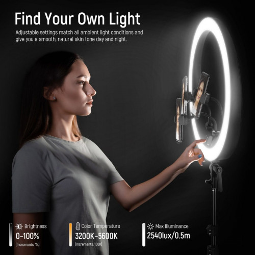 NEEWER RP19H 19 Inch LED Ring Light With 3 Phone Holders
