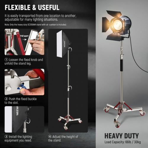 NEEWER SC305AW 305cm Heavy Duty Air Cushioned Light Stand with Casters