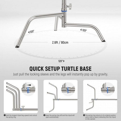 NEEWER SC320Q 10.5ft/320cm Stainless Steel Heavy Duty C Stand with Boom Arm