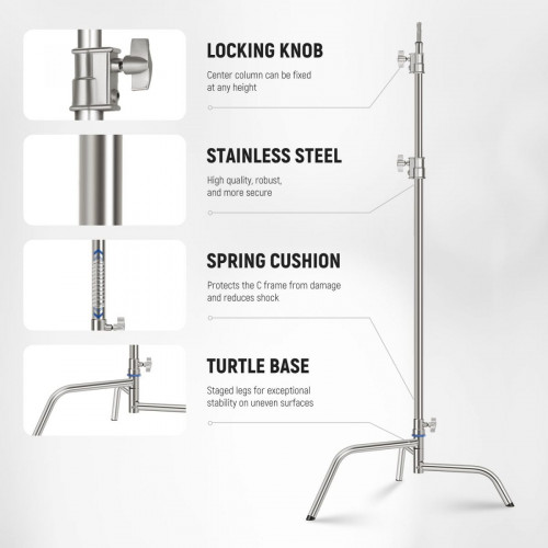 NEEWER SC320Q 10.5ft/320cm Stainless Steel Heavy Duty C Stand with Boom Arm