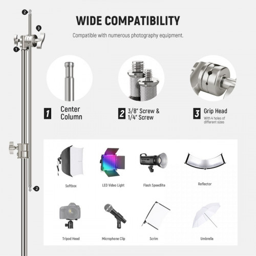NEEWER SC320Q 10.5ft/320cm Stainless Steel Heavy Duty C Stand with Boom Arm