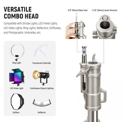 NEEWER ST240SS 240cm Heavy Duty Stainless Steel Light Stand with Casters