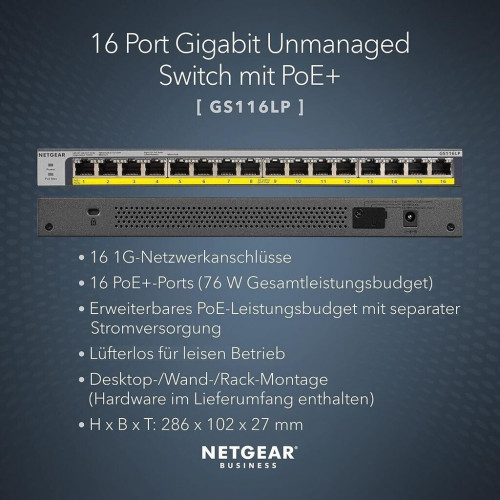 Netgear 16-Port Gigabit PoE Switch (GS116LP)