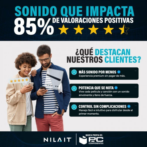 Nilait Harmony Sound bar Barra de sonido con subwoofer 200W Dolby Atmos, 5.2.1