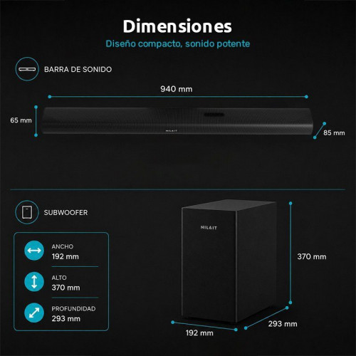 Nilait Harmony Sound bar Barra de sonido con subwoofer 200W Dolby Atmos, 5.2.1