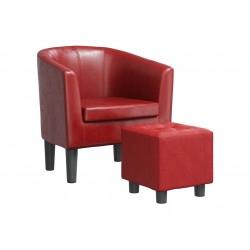Nykøbing Mors  Sillón diseño de cubo con reposapiés cuero sintético rojo tinto