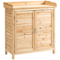 Outsunny Armario De Jardín De Madera Con 2 Puertas Estante 83x40x92 Cm Natural