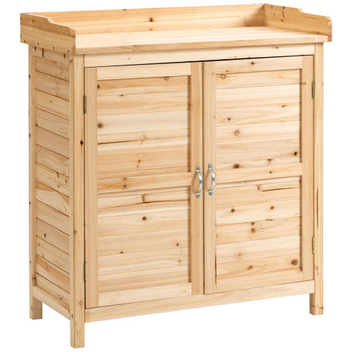Outsunny Armario De Jardín De Madera Con 2 Puertas Estante 83x40x92 Cm Natural