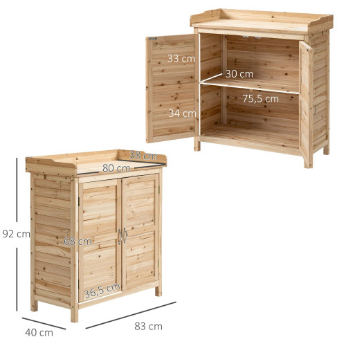Outsunny Armario De Jardín De Madera Con 2 Puertas Estante 83x40x92 Cm Natural