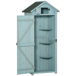 Outsunny Armario De Jardín De Madera Con Estantes 77x54,2x179 Cm Azul Y Verde