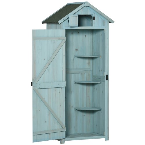 Outsunny Armario De Jardín De Madera Con Estantes 77x54,2x179 Cm Azul Y Verde