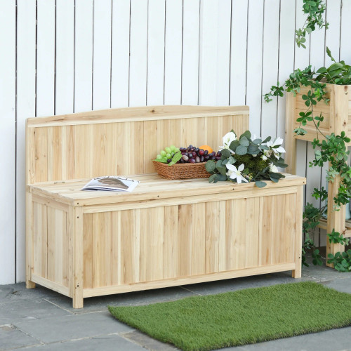 Outsunny Banco De Jardín De Madera Con Caja De Almacenaje 115x45x75 Cm Natural