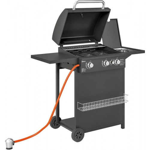 Outsunny Barbacoa de Gas con 3+1 Quemadores 8,5 kW Termómetro Mesa Lateral Negro