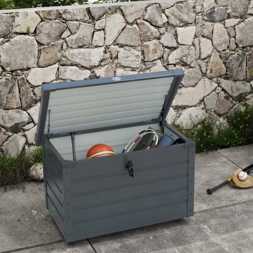 Outsunny Baúl De Almacenaje Exterior 295l Con 4 Ruedas 2 Asas 100x62x65 Cm Gris