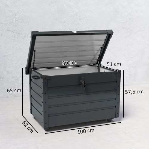 Outsunny Baúl De Almacenaje Exterior 295l Con 4 Ruedas 2 Asas 100x62x65 Cm Gris