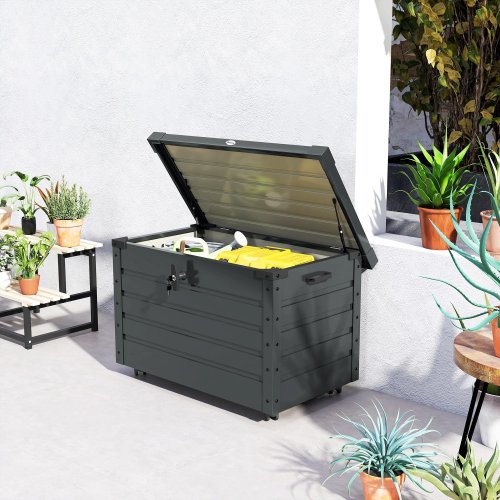 Outsunny Baúl De Almacenaje Exterior 295l Con 4 Ruedas 2 Asas 100x62x65 Cm Gris