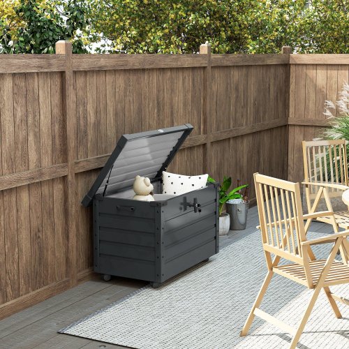 Outsunny Baúl De Almacenaje Exterior 295l Con 4 Ruedas 2 Asas 100x62x65 Cm Gris