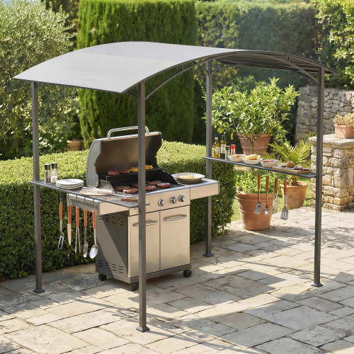 Outsunny Carpa Barbacoa 2,4 X 1,5 M Con 2 Estantes Ganchos Y Estructura De Acero
