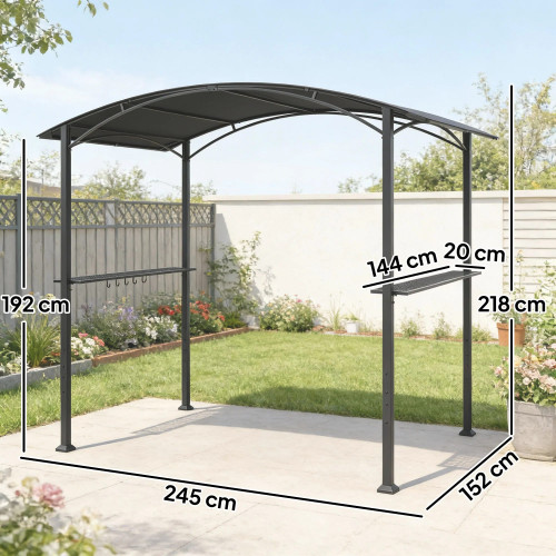Outsunny Carpa Barbacoa 2,4 X 1,5 M Con 2 Estantes Ganchos Y Estructura De Acero