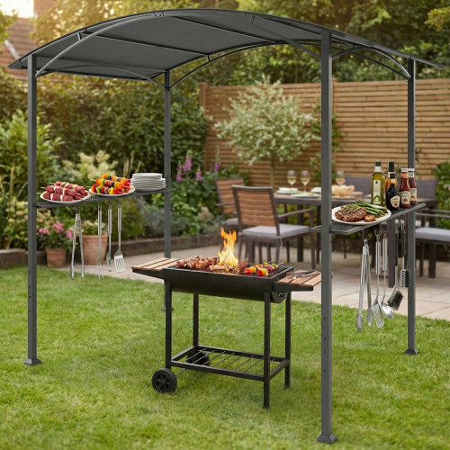 Outsunny Carpa Barbacoa 2,4 X 1,5 M Con 2 Estantes Ganchos Y Estructura De Acero