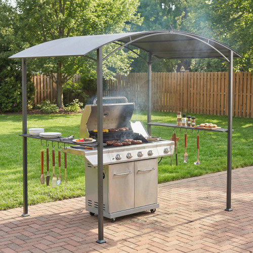 Outsunny Carpa Barbacoa 2,4 X 1,5 M Con 2 Estantes Ganchos Y Estructura De Acero