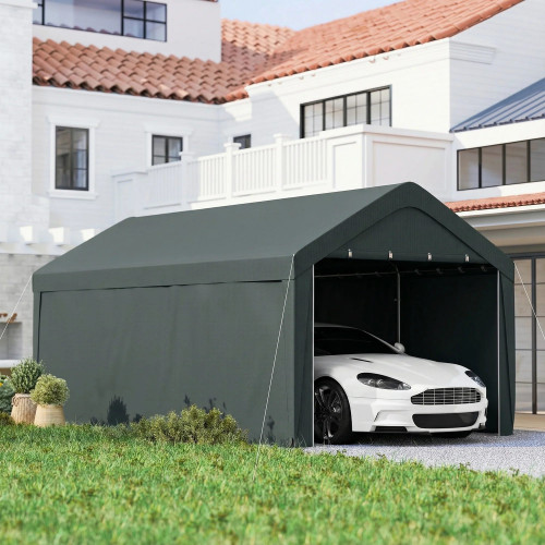Outsunny Carpa Garaje 3x6 M Impermeable Con Paredes Laterales Desmontables Gris