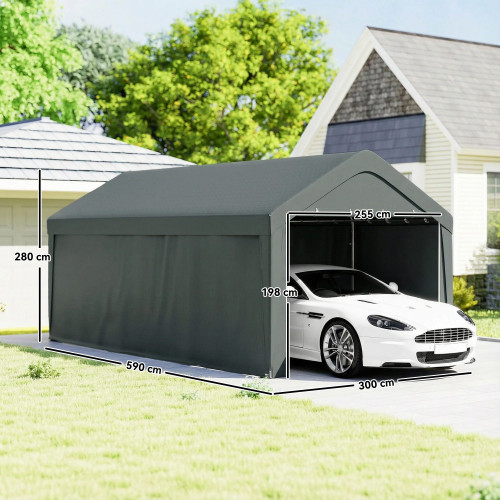 Outsunny Carpa Garaje 3x6 M Impermeable Con Paredes Laterales Desmontables Gris