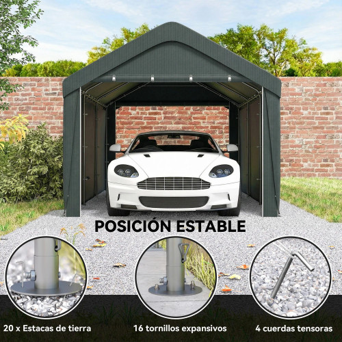 Outsunny Carpa Garaje 3x6 M Impermeable Con Paredes Laterales Desmontables Gris