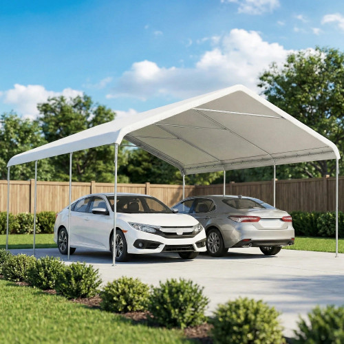 Outsunny Carpa Garaje 5x6 M Impermeable Estructura De Acero Galvanizado Crema
