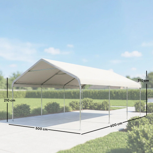 Outsunny Carpa Garaje 5x6 M Impermeable Estructura De Acero Galvanizado Crema