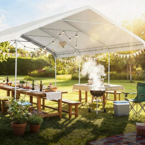 Outsunny Carpa Garaje 5x6 M Impermeable Estructura De Acero Galvanizado Crema