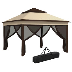 Outsunny Carpa Plegable 3,26x3,26x2,72 M Con Doble Techo Altura Ajustable Beige