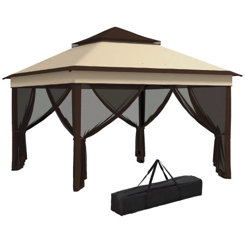 Outsunny Carpa Plegable 3,26x3,26x2,72 M Con Doble Techo Altura Ajustable Beige