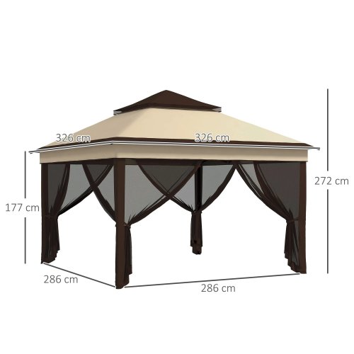 Outsunny Carpa Plegable 3,26x3,26x2,72 M Con Doble Techo Altura Ajustable Beige