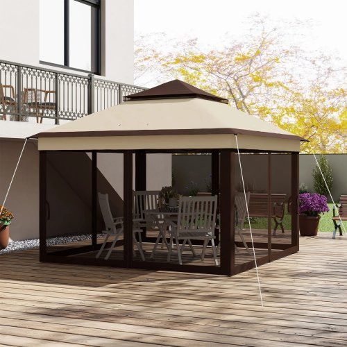 Outsunny Carpa Plegable 3,26x3,26x2,72 M Con Doble Techo Altura Ajustable Beige
