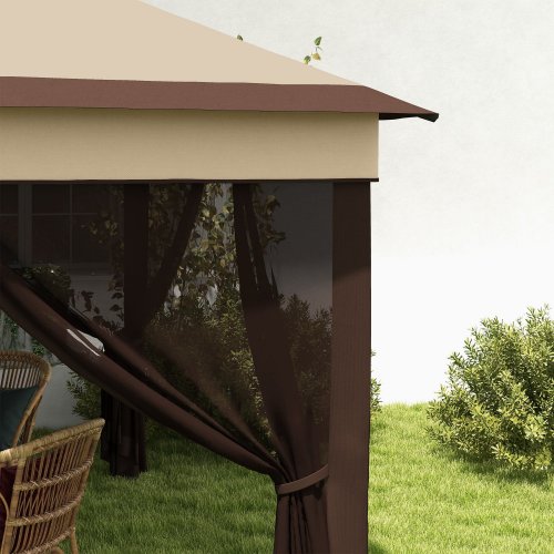 Outsunny Carpa Plegable 3,26x3,26x2,72 M Con Doble Techo Altura Ajustable Beige