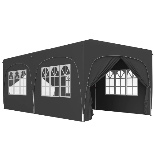 Outsunny Carpa Plegable Gazebo 6x3 M Con 6 Paredes Laterales Gris Oscuro
