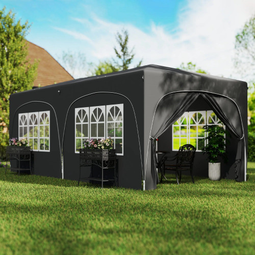 Outsunny Carpa Plegable Gazebo 6x3 M Con 6 Paredes Laterales Gris Oscuro