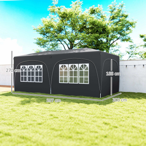 Outsunny Carpa Plegable Gazebo 6x3 M Con 6 Paredes Laterales Gris Oscuro