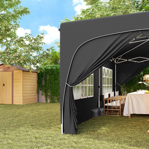 Outsunny Carpa Plegable Gazebo 6x3 M Con 6 Paredes Laterales Gris Oscuro