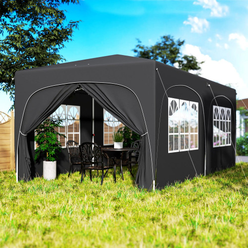 Outsunny Carpa Plegable Gazebo 6x3 M Con 6 Paredes Laterales Gris Oscuro