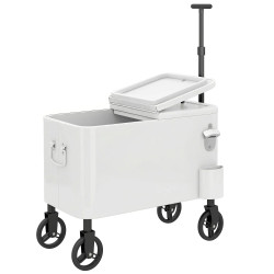 Outsunny Carrito Nevera De 56l Con Ruedas Mango Ajustable Abrebotellas Blanco