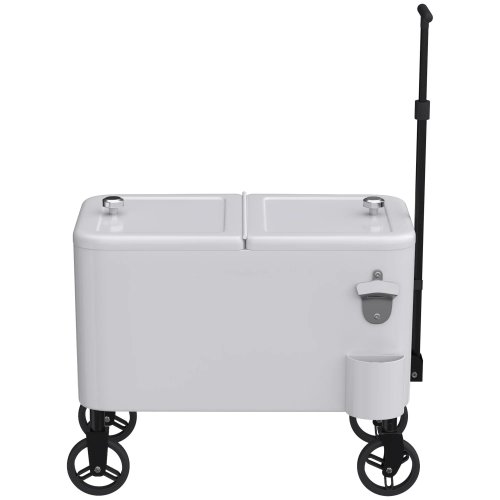 Outsunny Carrito Nevera De 56l Con Ruedas Mango Ajustable Abrebotellas Blanco