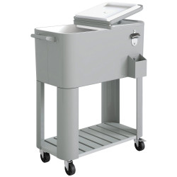 Outsunny Carrito Nevera De 76l Con Ruedas Estante Abrebotellas Asas Plateado