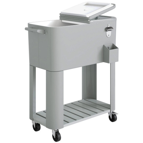 Outsunny Carrito Nevera De 76l Con Ruedas Estante Abrebotellas Asas Plateado