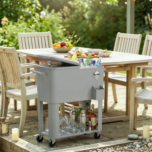 Outsunny Carrito Nevera De 76l Con Ruedas Estante Abrebotellas Asas Plateado